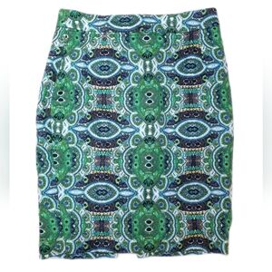 Joe Fresh Pencil Skirt Tapestry Kaleidoscope Green Blue Textured Size 6